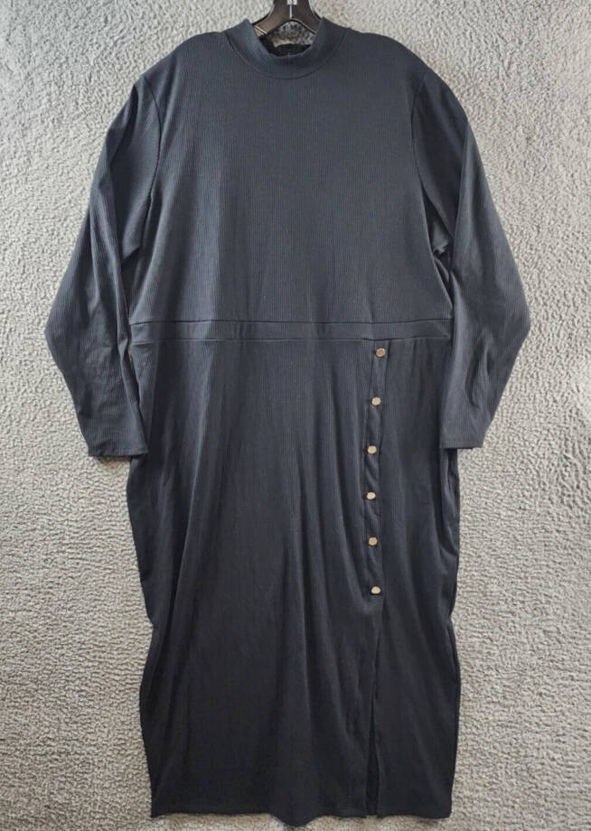 Nina Parker Trendy Plus Size Ribbed Mock-Neck Bodycon Dress Women's 4X Black L/S