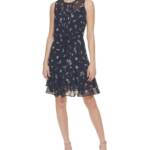 Tommy Hilfiger Petite Floral Fit & Flare Dress Women's 4P Sky Captain Multi