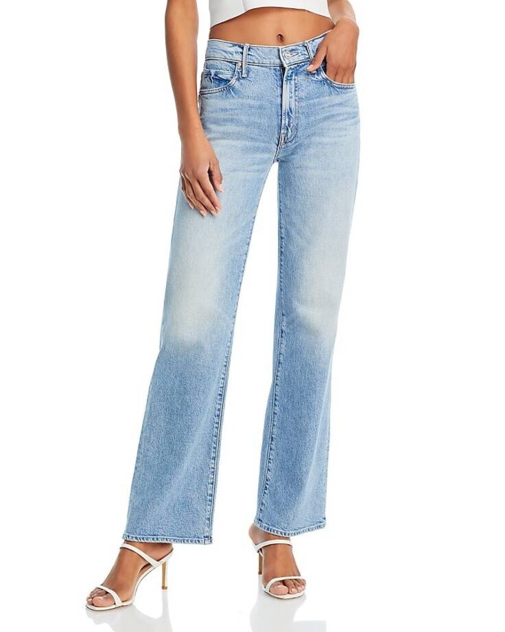 Mother The Kick It Straight Leg Jeans Women's 26 Light Blue High Rise Belt Loops