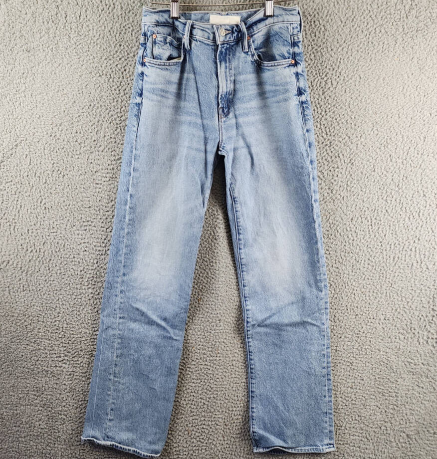 Mother The Kick It Straight Leg Jeans Women's 26 Light Blue High Rise Belt Loops
