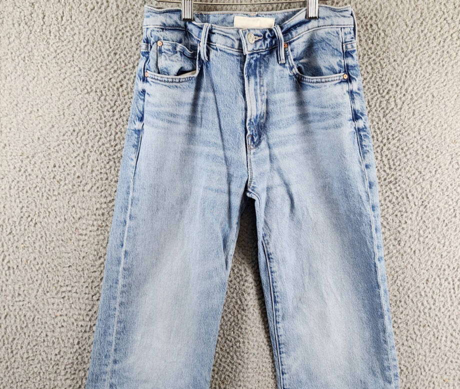 Mother The Kick It Straight Leg Jeans Women's 26 Light Blue High Rise Belt Loops