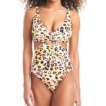 Bar III Animal-Print O-Ring Monokini Swimsuit Women's M Multi Tie Back Closure