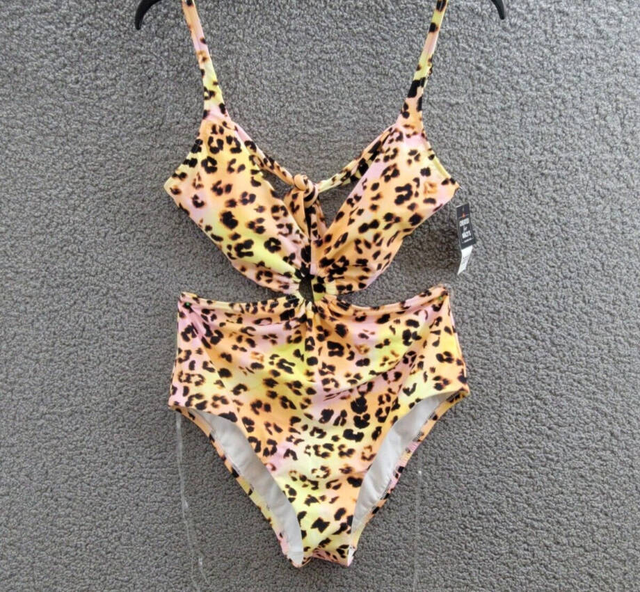 Bar III Animal-Print O-Ring Monokini Swimsuit Women's M Multi Tie Back Closure