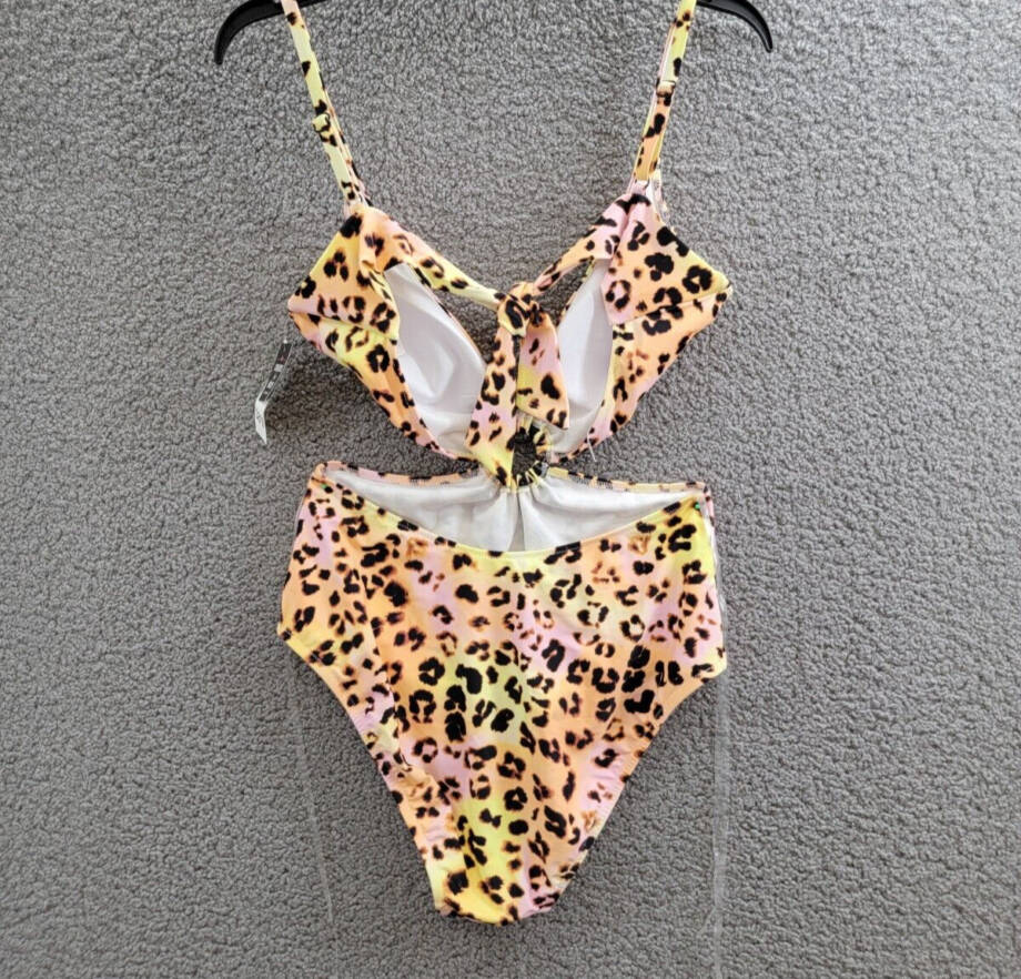 Bar III Animal-Print O-Ring Monokini Swimsuit Women's M Multi Tie Back Closure