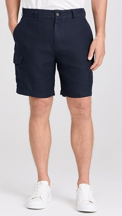 Vince Garment-Dyed Hemp Cargo Shorts Men's 38 Coastal Blue Button Zip Closure
