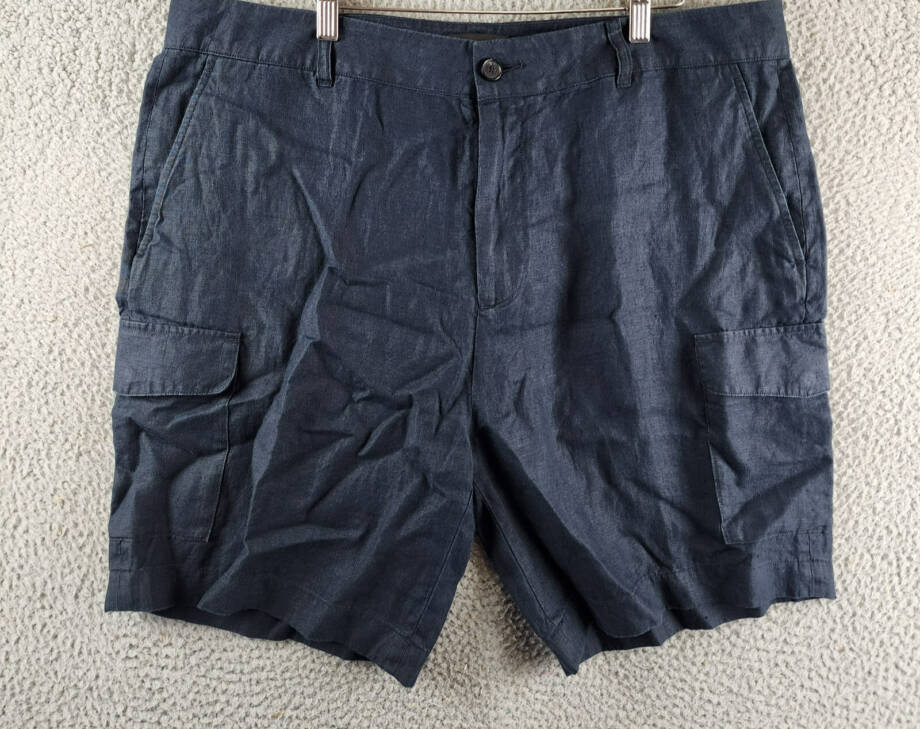 Vince Garment-Dyed Hemp Cargo Shorts Men's 38 Coastal Blue Button Zip Closure