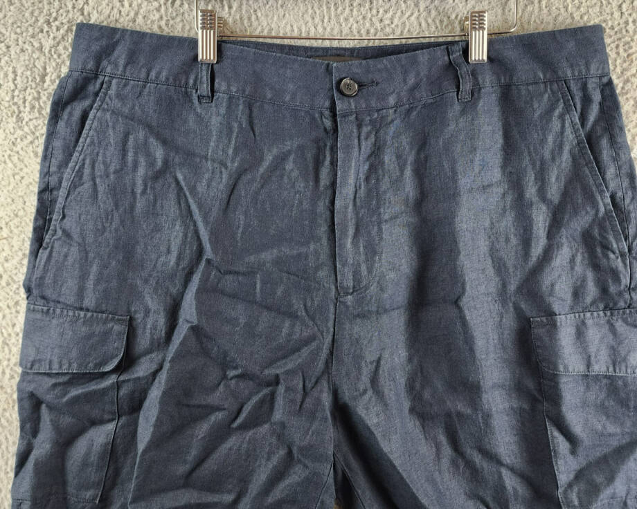 Vince Garment-Dyed Hemp Cargo Shorts Men's 38 Coastal Blue Button Zip Closure