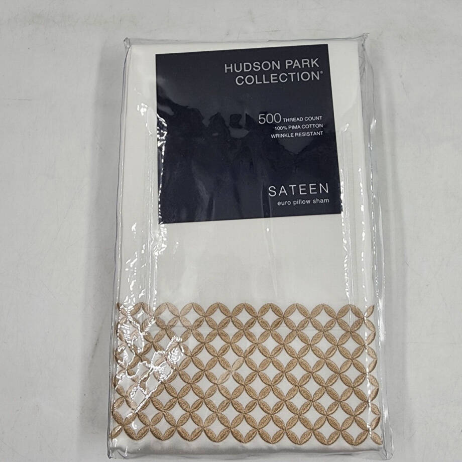 Hudson Park Collection 500TC Embroidered Geo Euro Pillow Sham 26in x 26in Sand