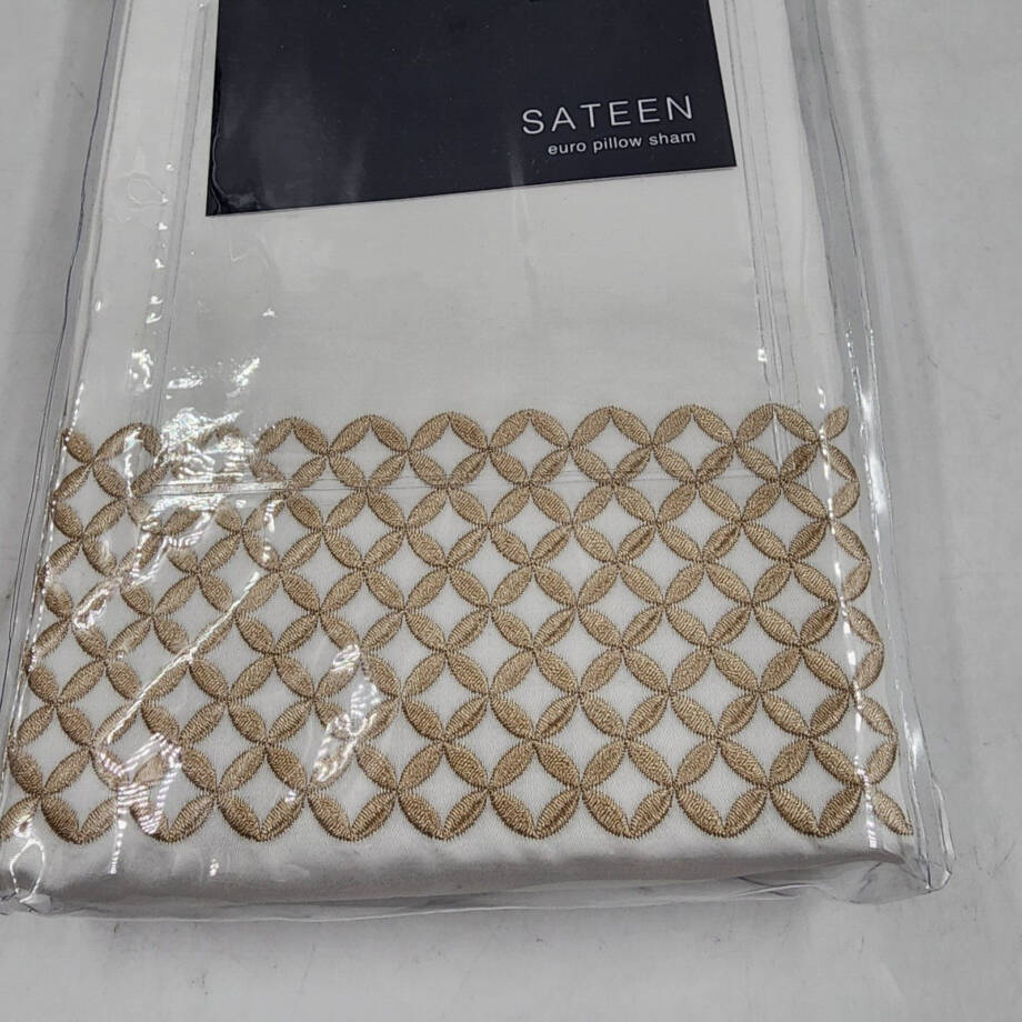 Hudson Park Collection 500TC Embroidered Geo Euro Pillow Sham 26in x 26in Sand