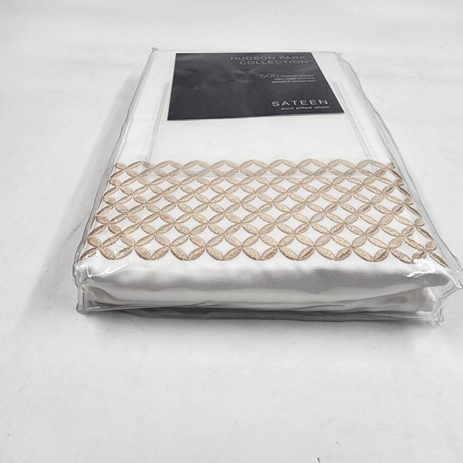 Hudson Park Collection 500TC Embroidered Geo Euro Pillow Sham 26in x 26in Sand