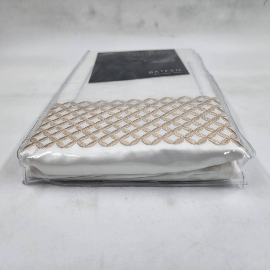Hudson Park Collection 500TC Embroidered Geo Euro Pillow Sham 26in x 26in Sand