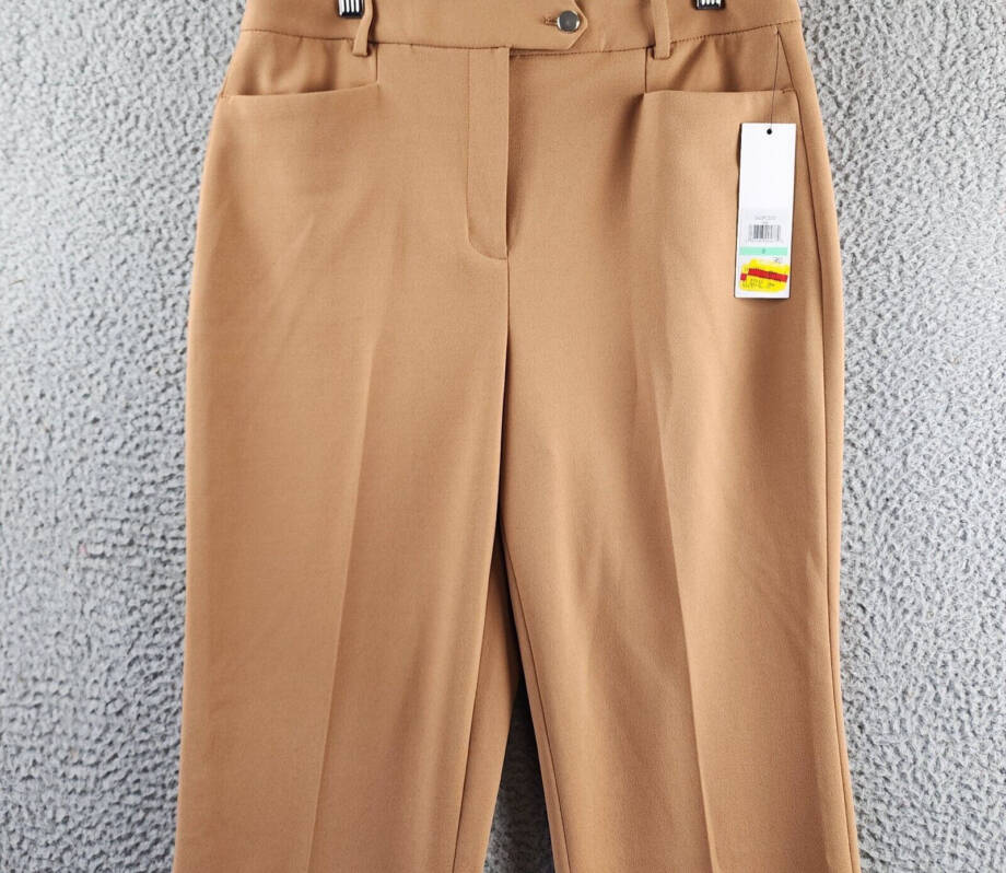 Calvin Klein Straight Leg Pants Women's 8 Luggage Side Pocket Button Zip Closure