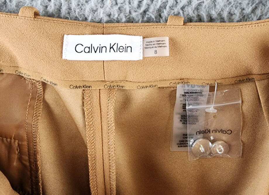 Calvin Klein Straight Leg Pants Women's 8 Luggage Side Pocket Button Zip Closure