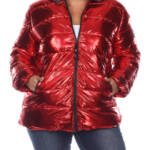 White Mark Plus Size Faux Fur Cold Weather Puffer Jacket Women's 3XL Red L/S~