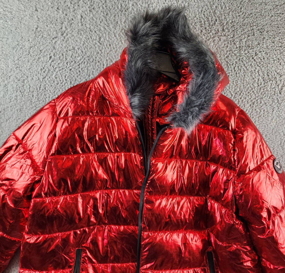 White Mark Plus Size Faux Fur Cold Weather Puffer Jacket Women's 3XL Red L/S~