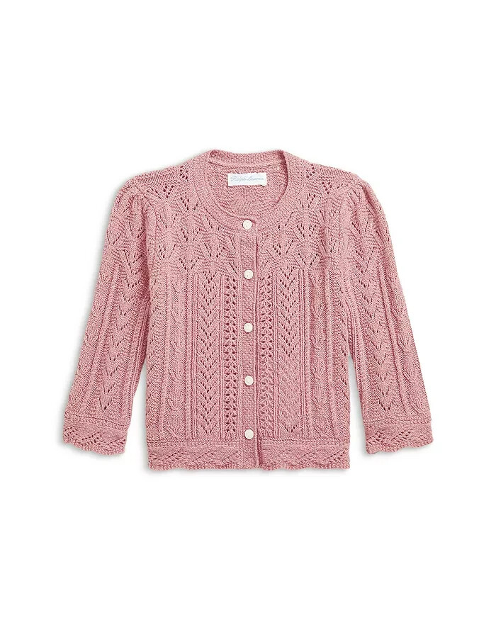 Ralph Lauren Wool Blend Mixed Knit Cardigan Baby Girls' 3-6Mos Pink Long Sleeve
