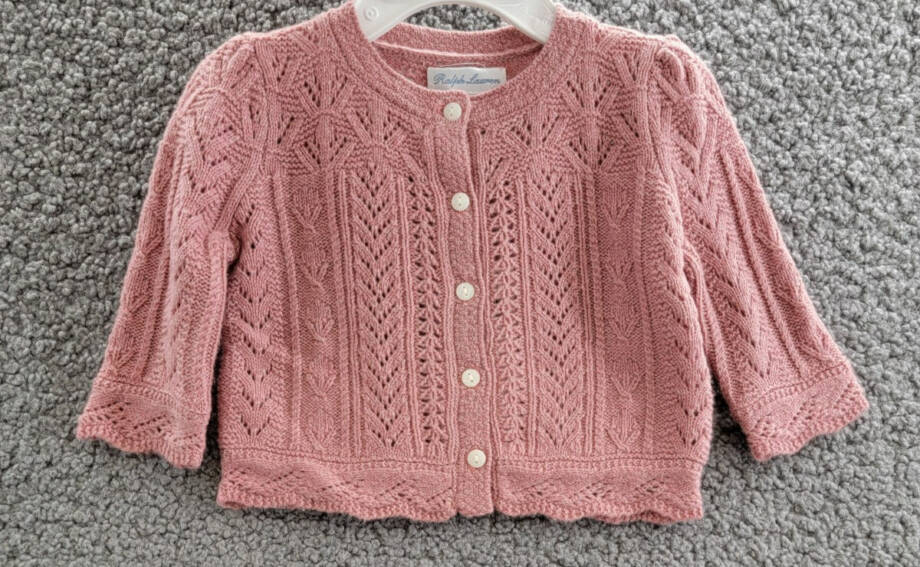 Ralph Lauren Wool Blend Mixed Knit Cardigan Baby Girls' 3-6Mos Pink Long Sleeve