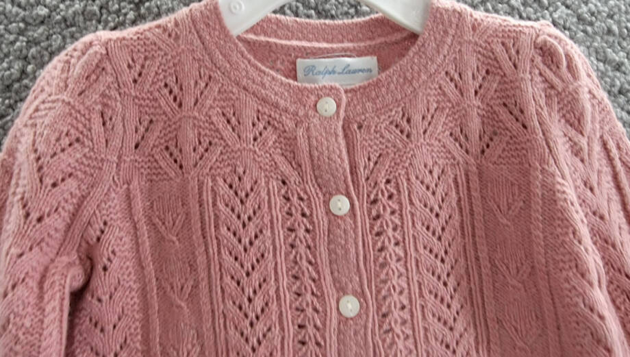 Ralph Lauren Wool Blend Mixed Knit Cardigan Baby Girls' 3-6Mos Pink Long Sleeve