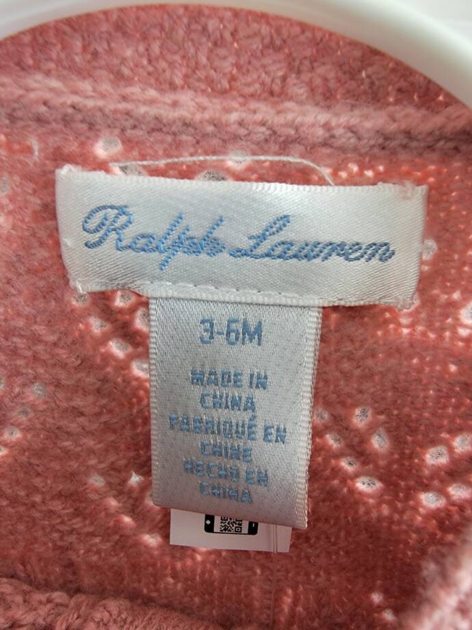 Ralph Lauren Wool Blend Mixed Knit Cardigan Baby Girls' 3-6Mos Pink Long Sleeve