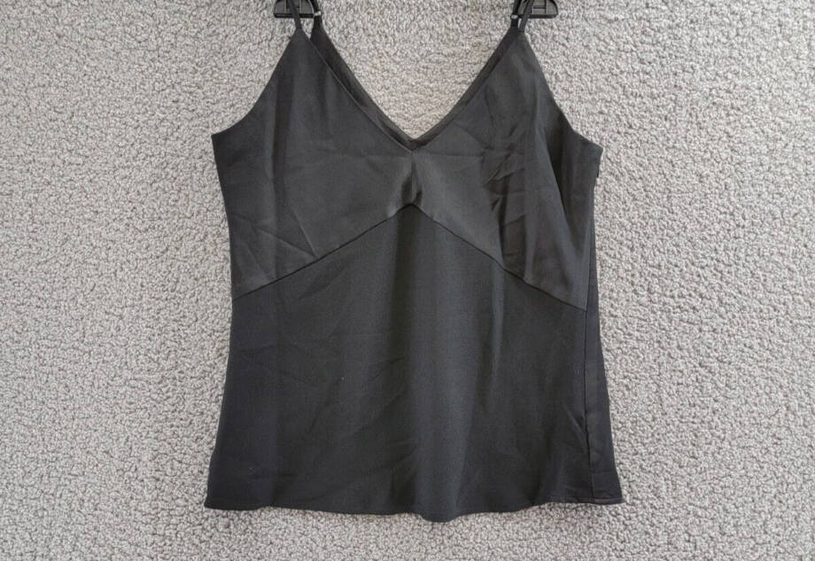 DKNY Mixed Media Camisole Top Women's S Black Double V-Neck Side Zip Closure