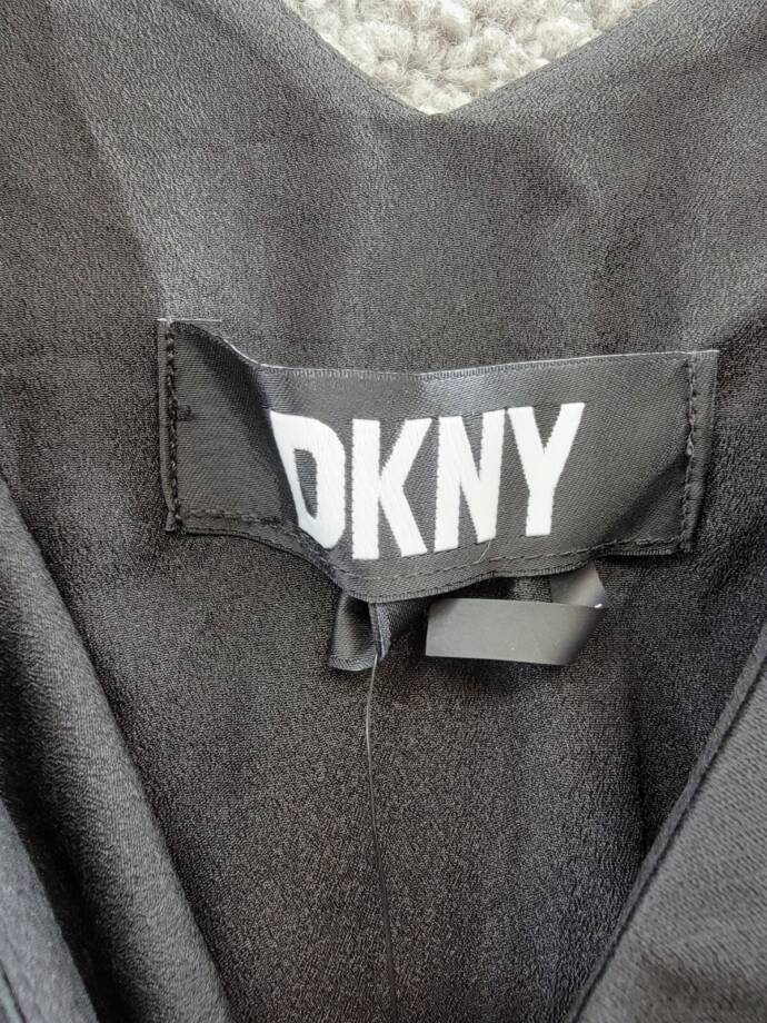 DKNY Mixed Media Camisole Top Women's S Black Double V-Neck Side Zip Closure