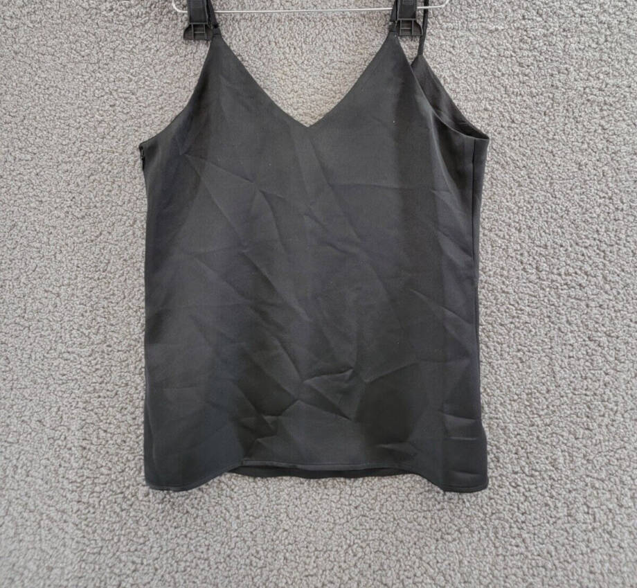 DKNY Mixed Media Camisole Top Women's S Black Double V-Neck Side Zip Closure