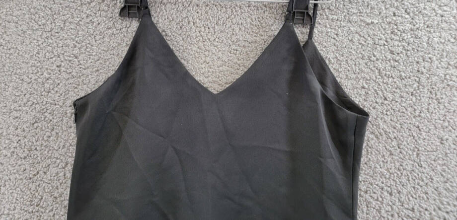 DKNY Mixed Media Camisole Top Women's S Black Double V-Neck Side Zip Closure