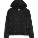Terez Gems Full Zip Hoodie Toddler Girls' 4 Black Kangaroo Pockets Long Sleeve