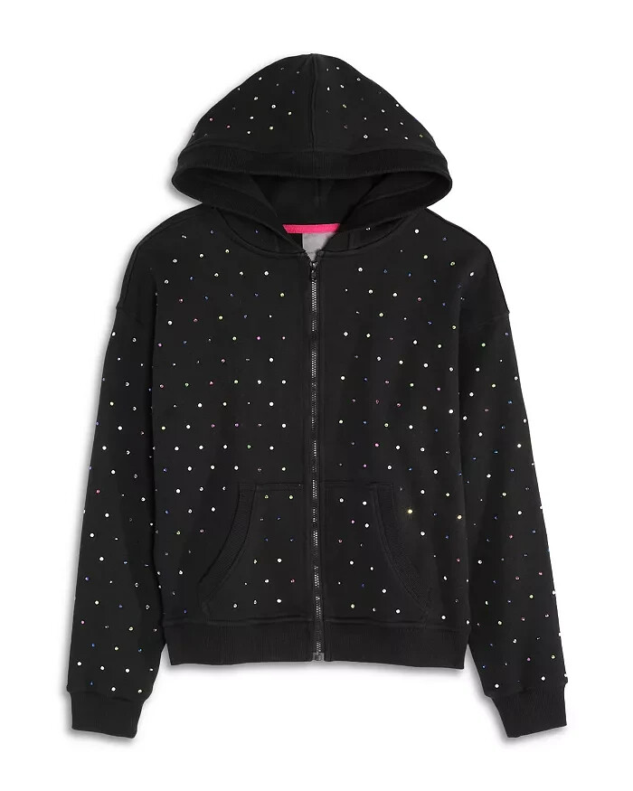 Terez Gems Full Zip Hoodie Toddler Girls' 4 Black Kangaroo Pockets Long Sleeve