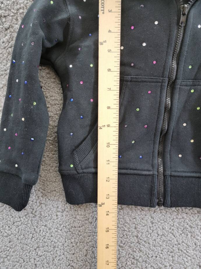 Terez Gems Full Zip Hoodie Toddler Girls' 4 Black Kangaroo Pockets Long Sleeve