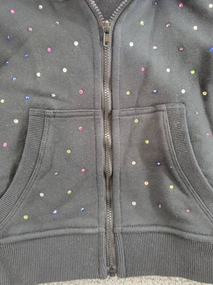 Terez Gems Full Zip Hoodie Toddler Girls' 4 Black Kangaroo Pockets Long Sleeve