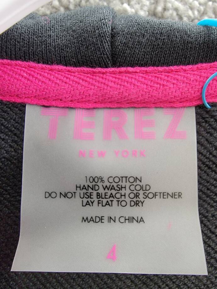 Terez Gems Full Zip Hoodie Toddler Girls' 4 Black Kangaroo Pockets Long Sleeve