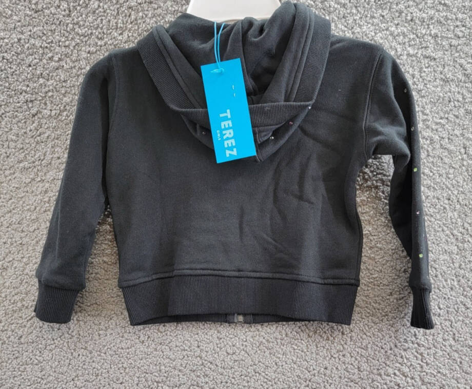 Terez Gems Full Zip Hoodie Toddler Girls' 4 Black Kangaroo Pockets Long Sleeve