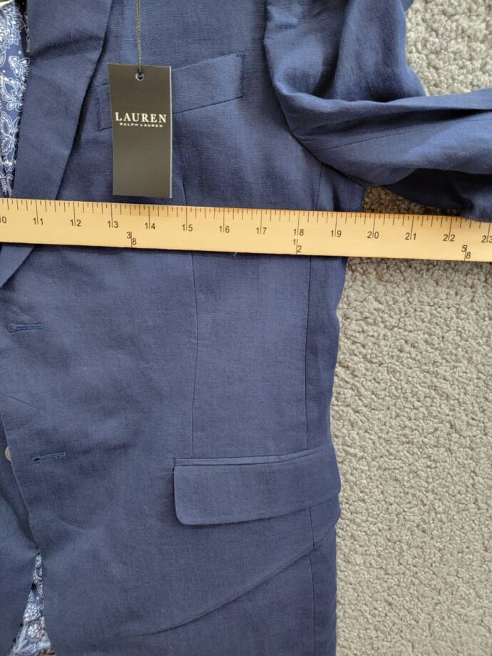 Lauren Ralph Lauren Linen Sports Coat Big Boys 20R Navy Patch Pocket Long Sleeve