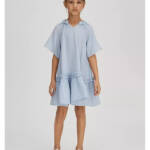 Reiss Blue Millie Seersucker Ruffle Dress Girls' 8-9Y Light Blue Button Back S/S