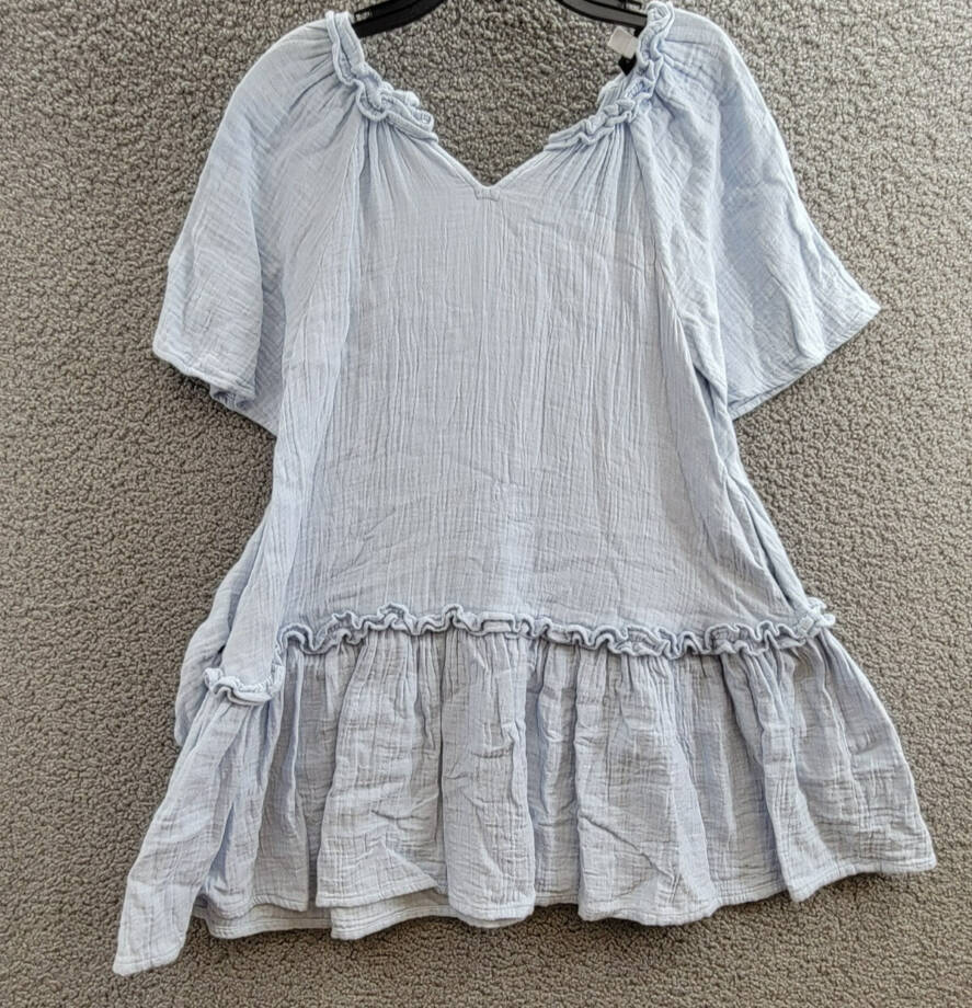 Reiss Blue Millie Seersucker Ruffle Dress Girls' 8-9Y Light Blue Button Back S/S