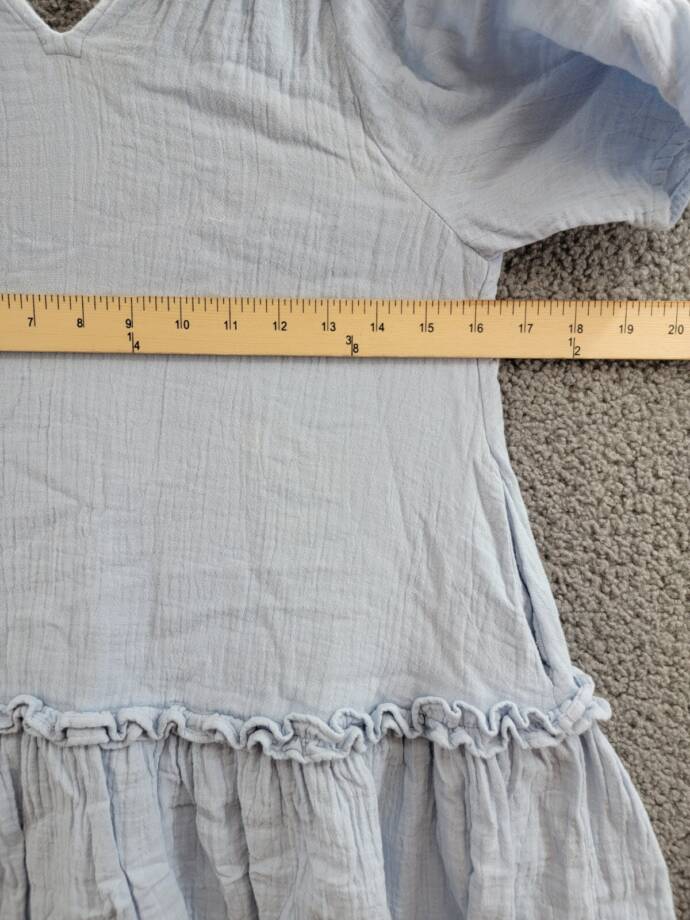 Reiss Blue Millie Seersucker Ruffle Dress Girls' 8-9Y Light Blue Button Back S/S