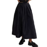 Free People Emilia Full Skirt Women's L Black Pleated Waist Back Zipper Closure~