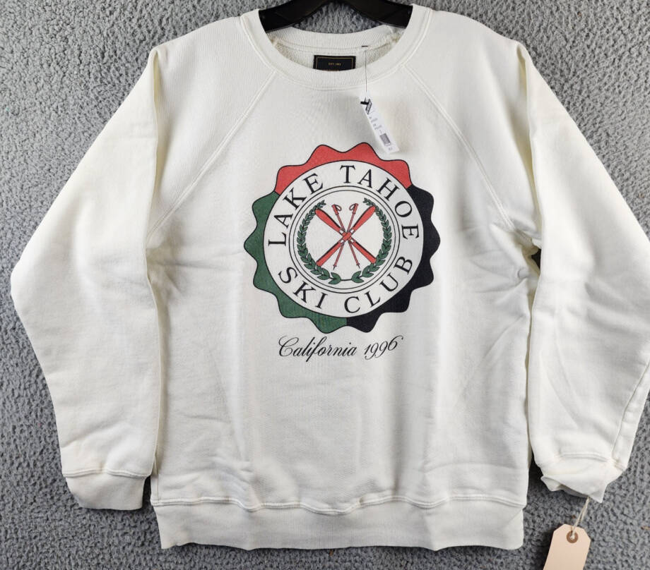 Retro Brand Graphic Sweatshirt Women's S Antique White Crewneck Long Sleeves~