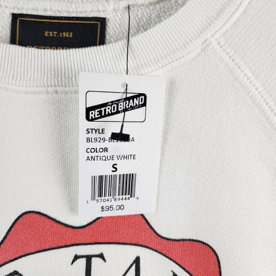 Retro Brand Graphic Sweatshirt Women's S Antique White Crewneck Long Sleeves~