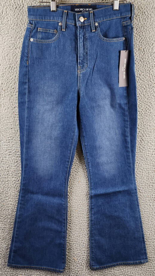 Veronica Beard Carson High Rise Ankle Flare Jeans Women's 27 Cornflower Button~