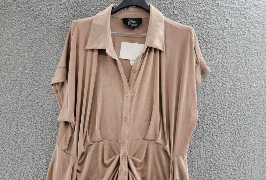 Nina Parker Trendy Plus Size Tie-Front Ruched Shirtdress Women's 3X Portabella