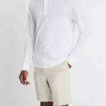 Vince Long Sleeve Linen Henley Shirt Men's XL Optic White Heather Pullover