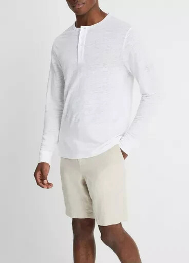 Vince Long Sleeve Linen Henley Shirt Men's XL Optic White Heather Pullover