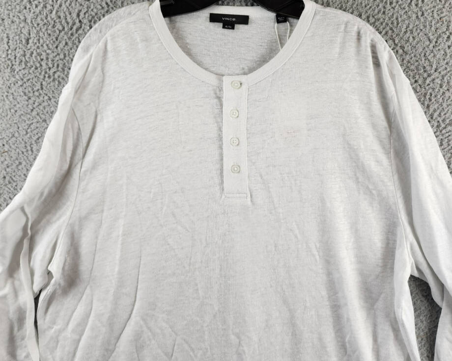 Vince Long Sleeve Linen Henley Shirt Men's XL Optic White Heather Pullover