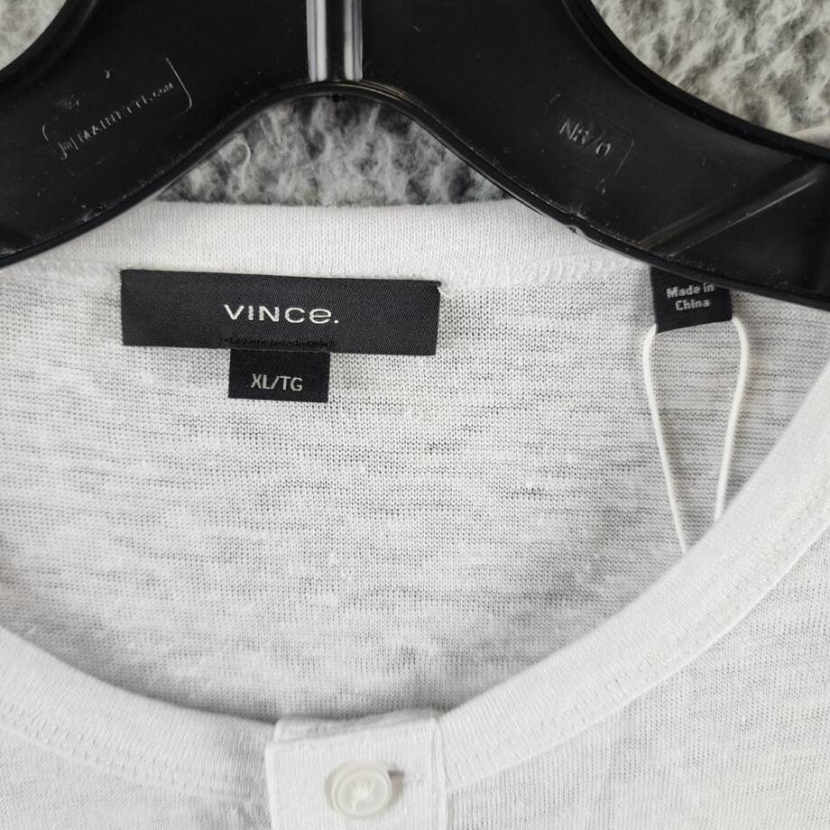Vince Long Sleeve Linen Henley Shirt Men's XL Optic White Heather Pullover