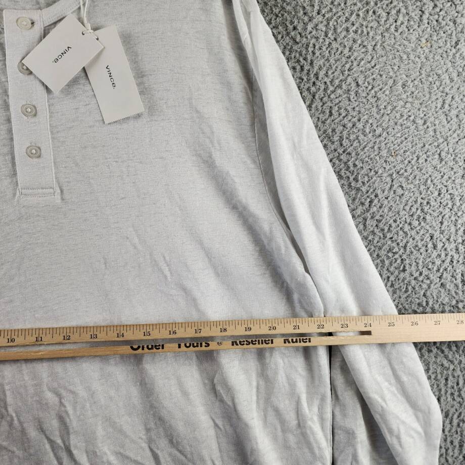 Vince Long Sleeve Linen Henley Shirt Men's XL Optic White Heather Pullover