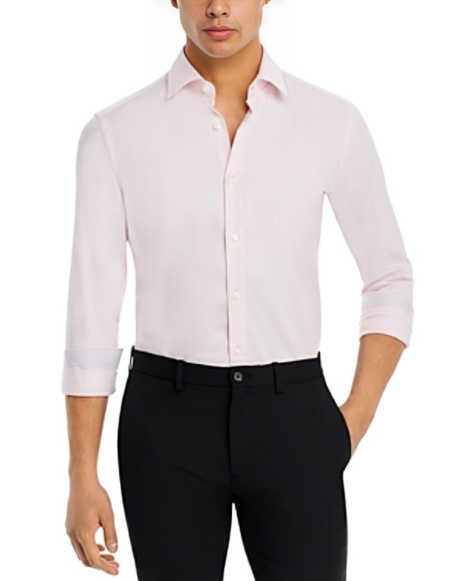 BOSS Hank Kent Slim Fit Stretch Dress Shirt Men's S 15 38 Light Pink Long Sleeve
