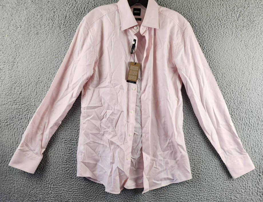 BOSS Hank Kent Slim Fit Stretch Dress Shirt Men's S 15 38 Light Pink Long Sleeve