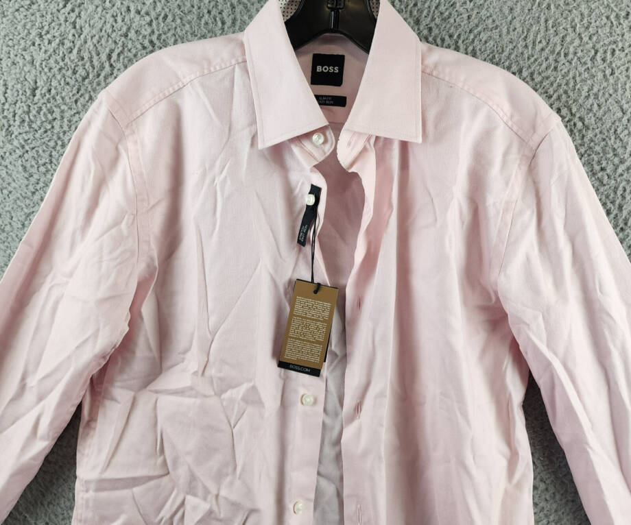 BOSS Hank Kent Slim Fit Stretch Dress Shirt Men's S 15 38 Light Pink Long Sleeve